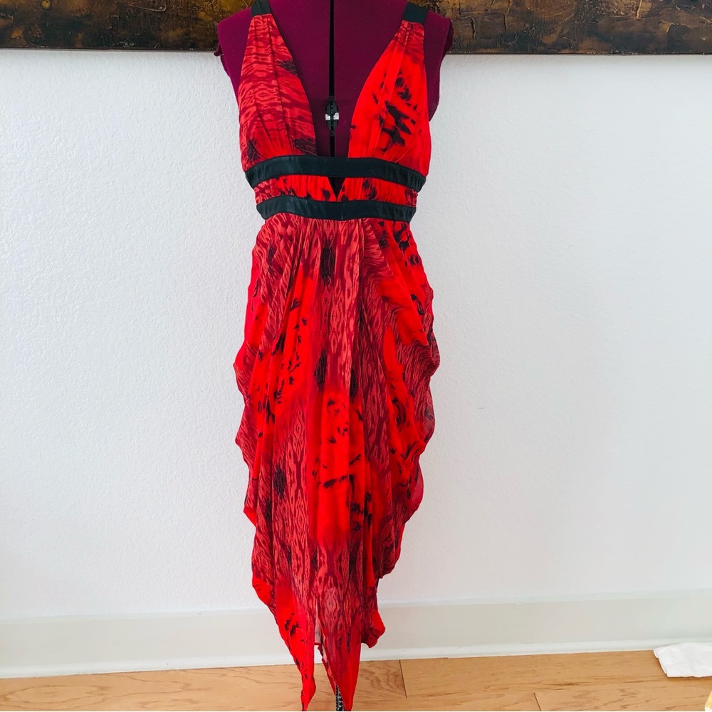 Red Silk Asymmetrical Bebe Dress
